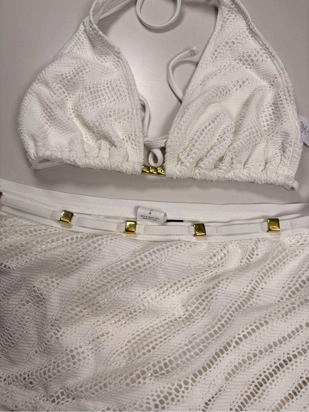 LA BLANCA White Crochet Bikini Set with Gold Accents - Picture 2 of 9